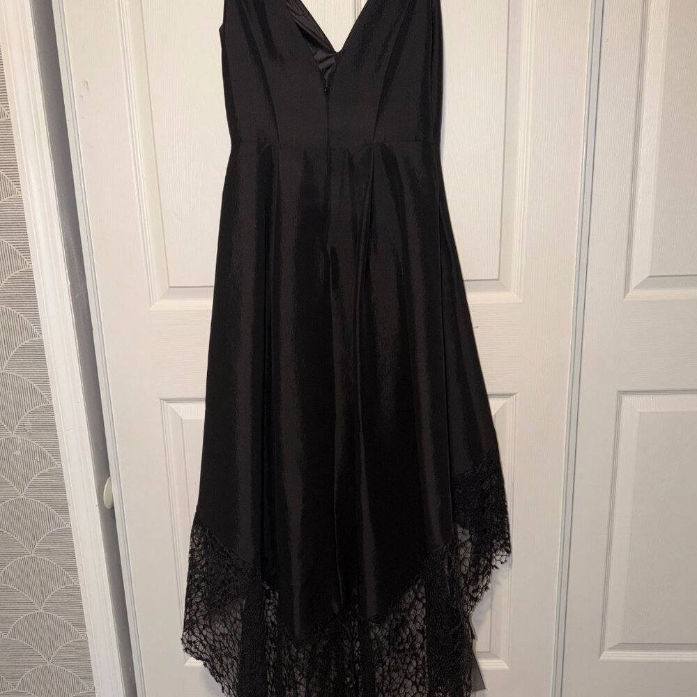 BETSY & ADAM Taffeta High-low Dress with Floral Lace Hem - Picture 5 of 13
